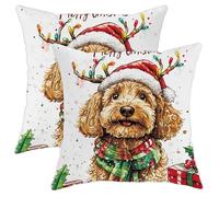 Federa per cuscino natalizia a forma di cane, con simpatico barboncino con cappello di Babbo Natale, decorazione festiva per casa, divano, camera da letto, soggiorno, 45,7 x 45,7 cm