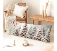 Federa per cuscino natalizia con uccellino rosso, stile vintage, in morbido velluto con cerniera, decorazione invernale lunga, per letto e divano, 50 x 137 cm