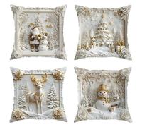Federa per cuscino natalizia stampata 2D piatta, 4 pezzi, B3X2 J5U7 Y6B3