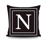 Federa per cuscino nera con lettera bianca monogramma N e strisce dell'alfabeto inglese con iniziale decorativa quadrata per letto divano 50 x 50 cm federa per cuscino stampa su entrambi i lati