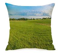 Federa per cuscino Nessuno Giorno Soleggiato Orizzonte Verde Campo Cielo blu Primavera Vista Parchi All'aperto Pittoresco Pascolo Accogliente Lino Quadrato Copricuscino decorativo per divano