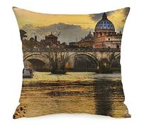 Federa per cuscino Old Great Rome Vintage Dome Series Painting Landscape Italia City Italian Saint Vatican Historical Cozy Linen Square Decorative Throw Pillow Covers per divano letto 18x18 pollici