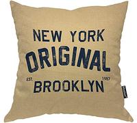Federa per cuscino originale New York Brooklyn, stile vintage, in cotone e lino, 45 x 45 cm
