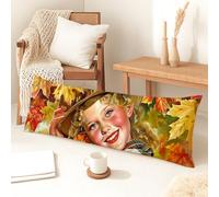 Federa per cuscino per il corpo autunnale, con illustrazione vintage di una ragazza, in morbido velluto con cerniera, federa per cuscino lungo per cuscino decorativo, per letto, divano, testiera, 50 x