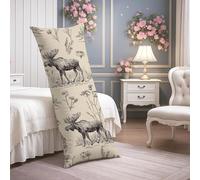 Federa per cuscino per il corpo con alci, in morbido cotone con cerniera, motivo vintage con disegno di foresta, federa decorativa per camera da letto, divano, testiera, 50 x 137 cm