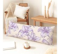 Federa per cuscino per il corpo con giglio, in morbido velluto, motivo floreale, viola, con cerniera, decorazione per letto, divano, testiera, 50 x 137 cm