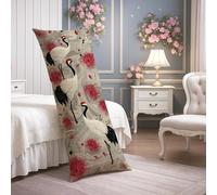 Federa per cuscino per il corpo con gru, elegante stile asiatico vintage in morbido tessuto con cerniera, federa per cuscino lungo decorativa per camera da letto e divano, 50 x 137 cm