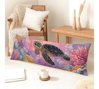Federa per cuscino per il corpo con tartaruga oceanica, colorata barriera corallina, in morbido velluto, con cerniera, cuscino decorativo per letto, divano, decorazione per la casa costiera rilassante