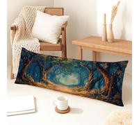 Federa per cuscino per il corpo del sentiero della foresta, in morbido velluto con cerniera, motivo boschi incantati, federa per cuscino lombare, decorativa, per letto, divano, testiera, 50 x 137 cm