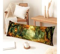 Federa per cuscino per il corpo della foresta, motivo boschi incantati, federa decorativa in morbido velluto con cerniera, per letto e divano, testiera, 50 x 137 cm