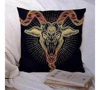 Federa per cuscino per spiritualità grafica isolata Capra spaventosa Occhio occulto Segni pagani Simboli neri Testa Musica Metallo Poliestere Federa per cuscino Fodera per cuscino per divano Decoraz