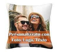 Federa per Cuscino Personalizzata con Foto, Copricuscino Personalizzato con Immagine e Testo, Fodera Cuscino Decorativa Quadrata per Divano Letto, Regalo per Famiglia Amici Animali Domestici (66x66cm)