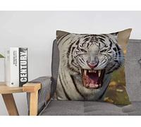Federa per cuscino Pink Fang Grin Bianco Tigre del Bengala Più grande La maggior parte degli animali Fauna selvatica Faccia Autunno Grande nero Accogliente Lino quadrato Copricuscino d