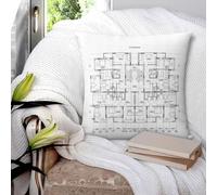 Federa per cuscino quadrata dettagliata architettonica a una storia con disegni e disegni di casa privata