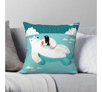 Federa per cuscino quadrata, in poliestere e lino, con cerniera, motivo: orso polare pinguino che fa un giro