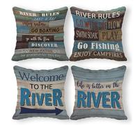 Federa per cuscino River Rules, 18 x 18 pollici, set di 4, decorazione per panca da veranda River House, decorazioni River House, regali River Ro