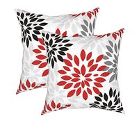 Federa per cuscino rossa e nera grigia 40 x 45 cm, colore bianco, grigio, moderno, dalia, floreale, 2 federe per cuscino per esterni, per casa, divano, letto, divano