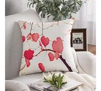 Federa per cuscino rosso hipster cuore rosa corallo foglie autunnali su fiore seppia vintage arancione Parigi padre autunno anni '80 federa cuscino quadrato per divano letto 45,7 x 45,7 cm