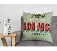 Federa per cuscino San City Leisure Vintage Touristic Jose California 1940S Postal Travel 1950S 1960S 40S Cartone Accogliente Lino Quadrato Decorativo Fodere per cuscini per divano letto 18x18 polli