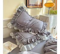 Federa per cuscino, shabby chic, con volant in pizzo, 50 x 76 cm, in cotone, vintage, lussuose ed eleganti, con chiusura a busta, stile country francese (2 pezzi, grigio)