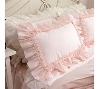 Federa per cuscino, stile shabby chic con volant in pizzo, 50 x 76 cm, in cotone vintage, lussuose ed eleganti, chiusura a busta, stile country francese (1 pezzo, color nude)