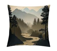 Federa per Cuscino The Silhouette of The Mountains Trees And River Landscape Print Divano Copricuscini Elegante Decorativi Federa, per Letto, Auto, Interni Ed Esterni, 45x45cm