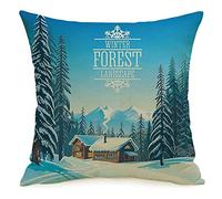 Federa per cuscino Viaggio invernale Foresta Paesaggio Turisti Case Possibile Rifugio Parchi i Vacanze All'aperto Tipo Accogliente Lino Copricuscino decorativo quadrato per divano letto 18x18