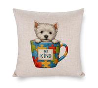 Federa per cuscino West Highland White Terrier Be Kind Autism Awareness, 50,8 x 50,8 cm, in cotone e lino, per camera da letto, divano, bar, discoteca, pub, decorazione per la casa