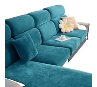 Federa per divano in velluto di Silver Fox, elasticizzata e lavabile, per divani a 2/3/4 posti e a forma di L, ricambio per divano a tre posti (W19,7, blu pavone)