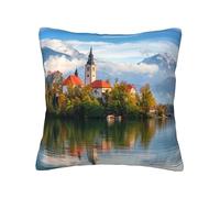 Federa per divano Lake Bled Slovenia Peluche Federa per cuscino Quadrato Morbido per Letto Divano 45 x 45 cm