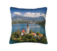 Federa per divano Lake Bled Slovenia Peluche Federa per cuscino Quadrato Morbido per Letto Divano 45 x 45 cm