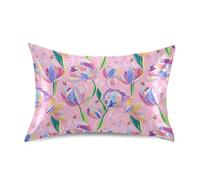 Federa per il corpo in raso con motivo floreale rosa dipinto a olio, chiusura a busta, per capelli ricci, dimensioni standard con chiusura a busta per la casa, 50 x 66 cm
