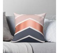 Federa quadrata con motivo a zigzag color blu navy e rame, in poliestere e velluto stampato, con cerniera, per divano