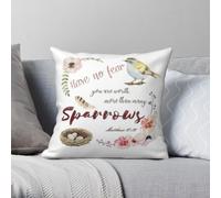 Federa quadrata con scritta "You Are Worth More Than Sparrows", in poliestere, lino, velluto, con cerniera, per divano e divano