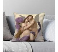 Federa quadrata in poliestere e velluto con scritta "Abduction of Psyche", William-Adolphe Bouguereau, federa per cuscino per auto