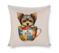 Federa quadrata per cuscino con cane Yorkshire Terrier Be Kind Autism Awareness, per ufficio, soggiorno, camera da letto, auto, sedia da caffè, decorazione per la casa, 50,8 x 50,8 cm