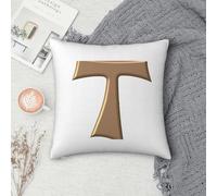 Federa quadrata per cuscino con croce tau francescana effetto rame, per casa, divano, soggiorno