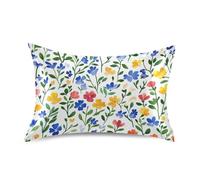 Federa rustica in raso con piccoli fiori blu e gialli vegani, federa decorativa per cuscino per chi dorme caldo, dimensioni standard con chiusura a busta per viaggi, 50 x 66 cm