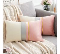 Federa Set 2 Pezzi Fodera per Cuscino in Velluto Rosa e Bianco con Cuciture in Pelle Fodera per Cuscino Decorativo di Lusso 30x50cm per Divano Soggiorno auto Decorazione Della Casa