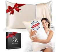 Federa Seta Cuscino 40x80 Certificata da Dermatologi per Pelle e Capelli | Federa in seta per capelli | Massima qualitá 6A, 22 momme | Silk pillowcase (Light Champagne - bordino Azzurro)