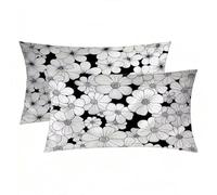 Federa Seta Cuscino 40x80 cm Grigio, Federe Cuscino Letto Set da 2 Benefica per Capelli e Pelle, Silk Pillowcase Doppia Faccia, Cerniera Nascosta, Liscia Fresca Traspirante, Regalo Donna (Fiore) -4765