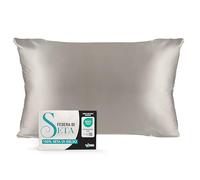 Federa Seta Cuscino 50x70 Dreamzie - 100% Seta Naturale di Gelso 19 Momme - Federa di Seta Antiacaro e Ipoallergenico - Grigio Argento