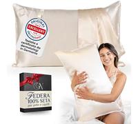Federa Seta Cuscino 50x80 Certificata da Dermatologi per Pelle e Capelli | Federa in seta per capelli | Massima qualitá 6A, 22 momme | Silk pillowcase (Light Champagne - bordo Rosa)