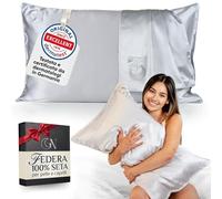 Federa Seta Cuscino 50x80 Certificata da Dermatologi per Pelle e Capelli | Federa in seta per capelli | Massima qualitá 6A, 22 momme | Silk pillowcase (Argento - bordino Argento)