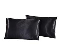 Federa Seta Cuscino, Federe Raso 2pcs Luxury Satin Federa Caso di cuscino satinato seta Silk-Like Silk-Like Silkcase per la casa Camera da letto confortevole(BLACK,51x66cm)