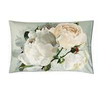 Federa stampata in raso di cotone, 50 x 75 cm, colore: Grigio, Peonia Grande