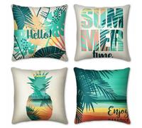 Federe 40x40cm Lino Cotone Set Cuscini Piante Tropicali Decorative