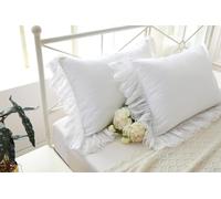 Federe bianche con volant in pizzo vintage shabby chic federe in cotone king size 50 x 90 cm lusso elegante confezione da 2