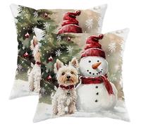 Federe Confezione 45X45Cm Set 2 Copricuscini Morbida Fodere per Cuscini per Sedia Letti Decorazione Christmas Westie Dog Xmas Snowmen Tree