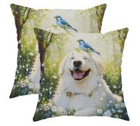 Federe Confezione 45X45Cm Set 2 Fodera per Cuscino Morbida Fodere Cuscini per Interni Camera da Letto Sedia Spring Great Pyrenees Dog Cute Bluebird Trees